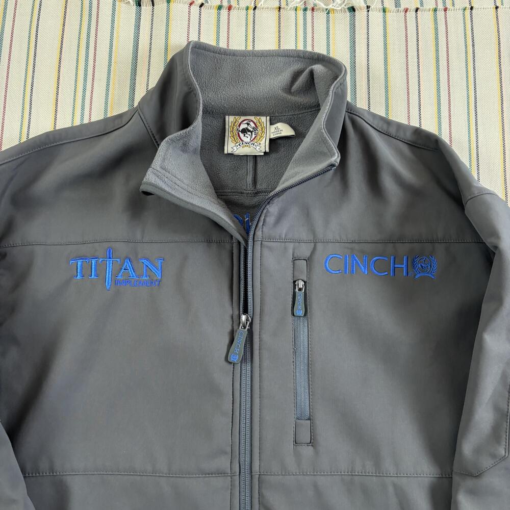 Cinch Jacket Mens XL Gray Soft Shell Full Zip Titan Implement Logo Western EUC